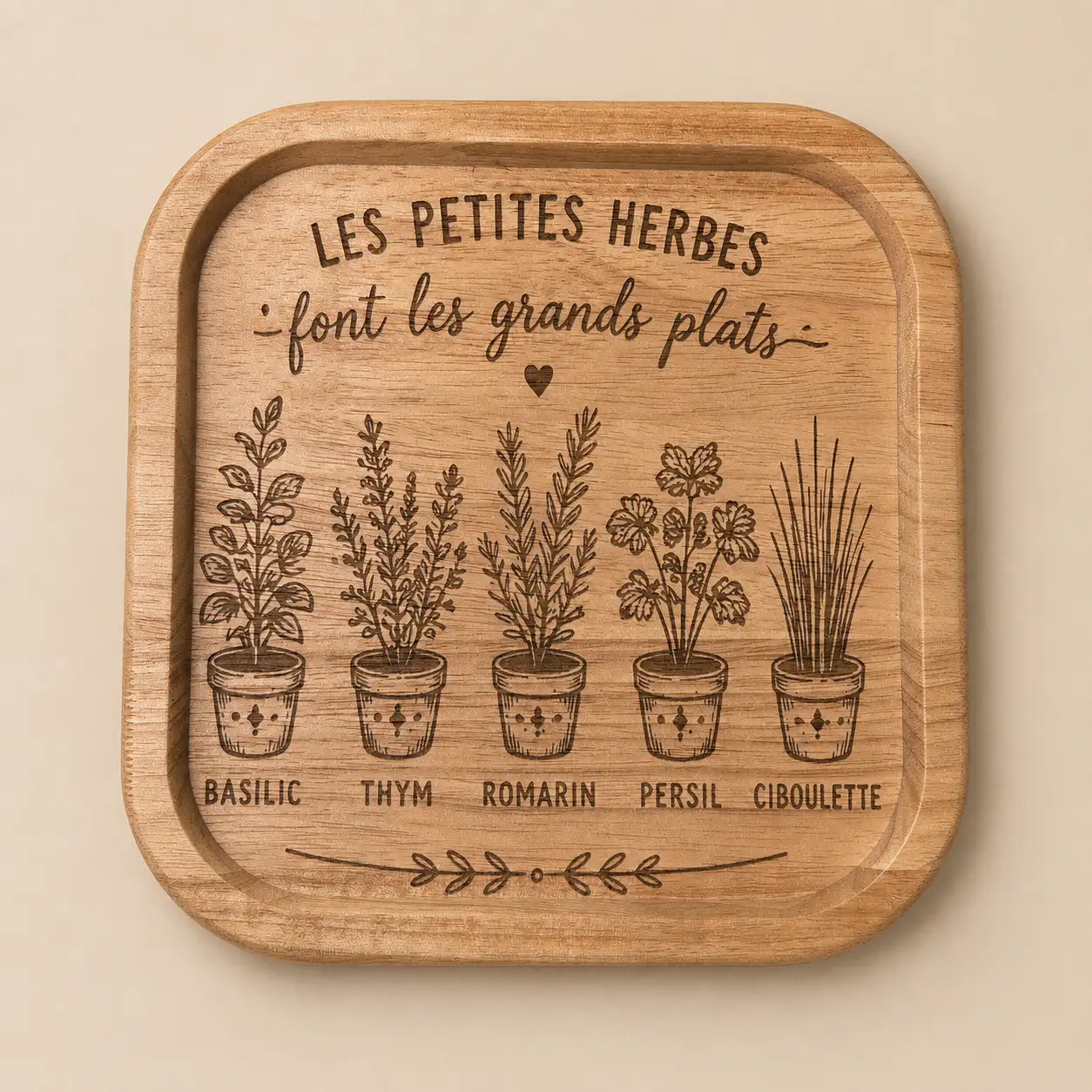 Plat en bois / Vide poche – Les petites herbes
